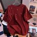 Beaded T-Shirt For Women Short Sleeved Unique Fit Trendy Design Summer Fashionable Top Heavy Duty_ecoleips.com