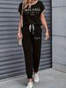 Women's Clothing Color Block Trim Casual Suit American Style Loose Fit Short Sleeve Spring Summer Autumn New_ecoleips.com