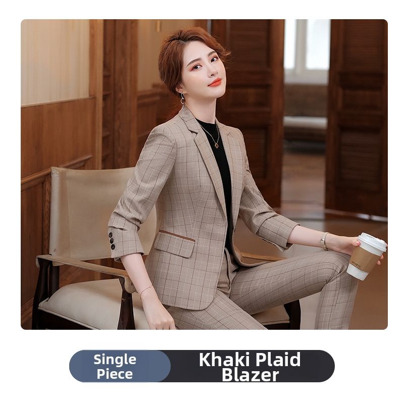 Women's Plaid Suit Set British Style Casual Blazer And Pants Two-Piece Office And Daily Wear Outfit_ecoleips.com
