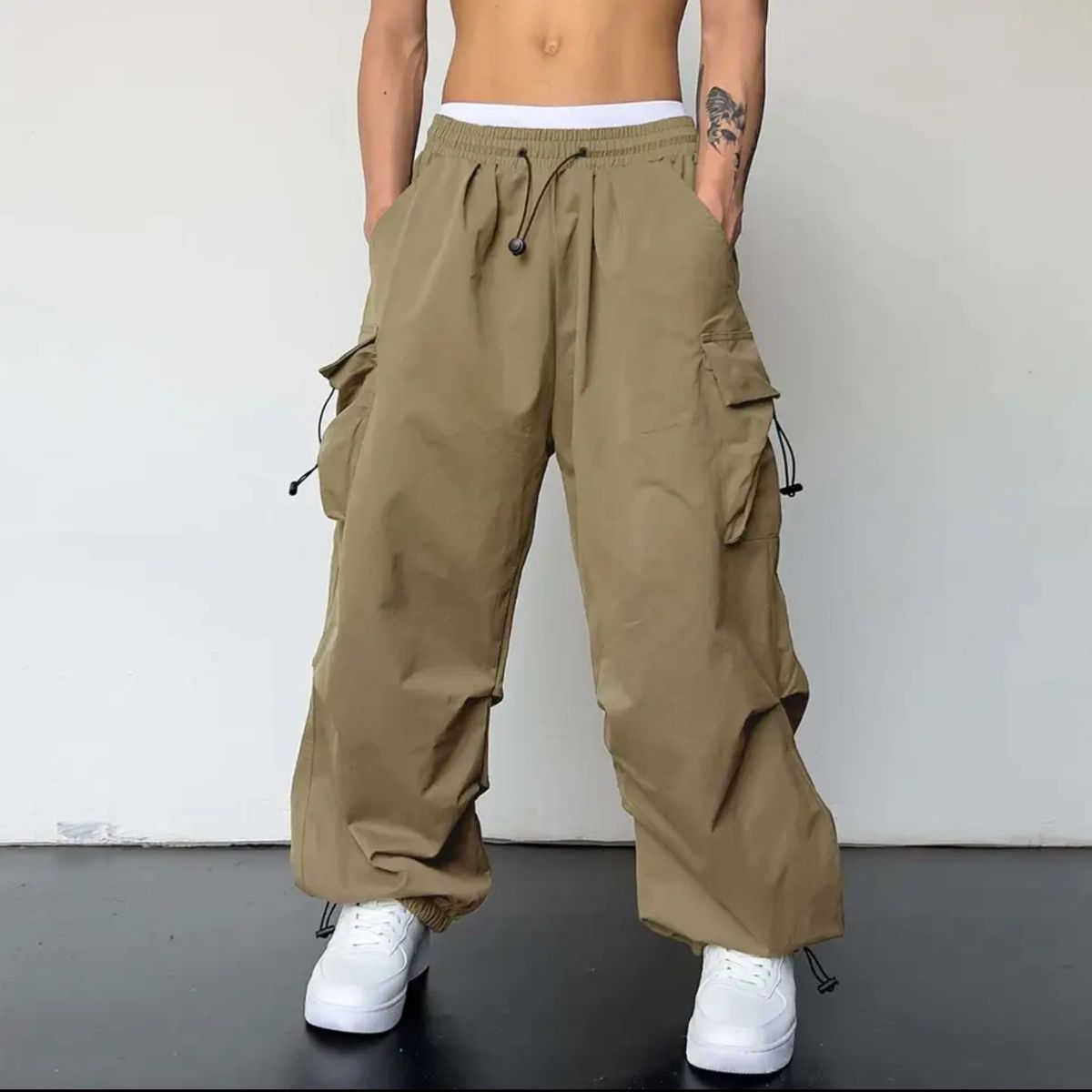 Summer New Women's High Waist Cargo Pants Retro Wide Leg Casual Drawstring Versatile Long Trousers American Style_ecoleips.com
