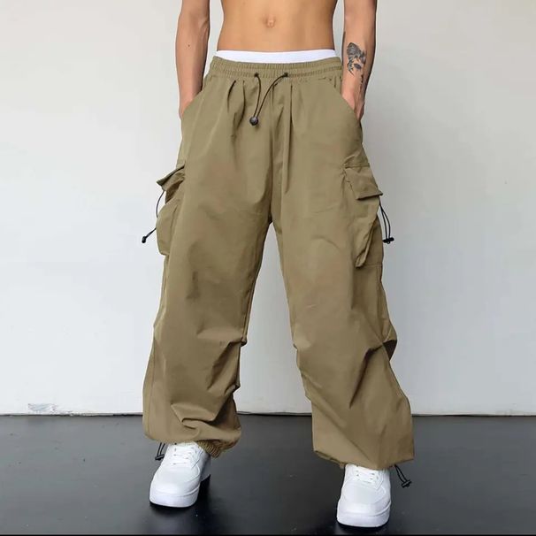 Summer New Women's High Waist Cargo Pants Retro Wide Leg Casual Drawstring Versatile Long Trousers American Style_ecoleips.com