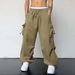 Summer New Women's High Waist Cargo Pants Retro Wide Leg Casual Drawstring Versatile Long Trousers American Style_ecoleips.com