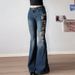 Rose Embroidered Flared Jeans For Women, Fall/Winter 2025, Export Women's Clothing, Low Waist, Pocket Design, Casual_ecoleips.com