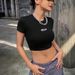 Women's Slim Fit Cropped T-Shirt Y2K Street Style Print Sexy Black Beauty Short Sleeve Casual Elegant Fashion Top for Summer_ecoleips.com