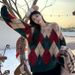 girl Christmas Couple Outfit Autumn Winter Ins Trend Loose Argyle Round Neck Pullover High-end Lazy Style Knitted Sweater_ecoleips.com