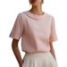 Elegant Peter Pan Collar Blouse For Women, Flattering Slim-Fit Design Casual Top, Versatile Short Sleeve Shirt In Pink, Black, White, Navy_ecoleips.com