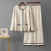 Women's round Neck Long Sleeved Knitted Cardigan with Pockets European And American Style Two Piece Set Straight Leg Trousers_ecoleips.com