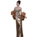Women's Clothing Gold Sequined Top Engagement Evening Dress High End Banquet Bridal Toast Dress Niche High End Morning Gown Wedding Banquet_ecoleips.com