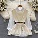 Women's Clothing New Autumn Style Light Mature Style Outer Wear Loose Lapel Stitching White Shirt V Neck Oblique Button Knitted Vest Two Piece Suit_ecoleips.com