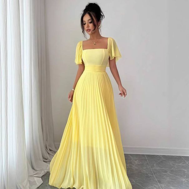 Women's Clothing 2025 Summer Solid Color French Tube Top Backless Waist Pleated Temperament Long Dress_ecoleips.com