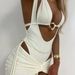 New Women's Irregular Metal Buckle Lace Up Three Piece Bikini Swimsuit_ecoleips.com