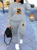 Women's Autumn And Winter Hip-hop Casual Street HELLO Bear Cartoon Pattern Printed Round Neck Sports Shirt+sports Pants Set-575_ecoleips.com