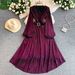 Elegant French Style Metallic V Neck Dress For Women Lantern Sleeve Summer Style Fitted Waist Full Skirt_ecoleips.com