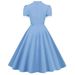 Women's Hepburn Style Court Dress Noble Temperament High Collar Medium Long Swing Retro Contrast Color Doll Collar for Spring/Autumn/Summer_ecoleips.com