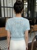 Women Lightweight Breathable Hollow Lace Knit Cardigan Crew Neck Pearl Button Short Sleeve Sheer Knit Jacket_ecoleips.com