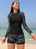 Women's Two Piece Tankini Swimsuit Long Sleeve Export Swimwear Patchwork Double Layer Waistband Printed_ecoleips.com