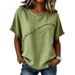 Women's Round Neck Casual Top With Trim Panels Cotton Linen Blend Short Sleeved Summer Top American Style_ecoleips.com