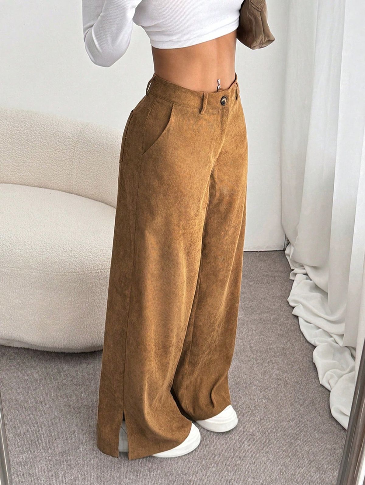 Women's Corduroy Wide-Leg Pants – Retro Straight Fit, High-Waisted Casual Trousers For Fall & Winter_ecoleips.com