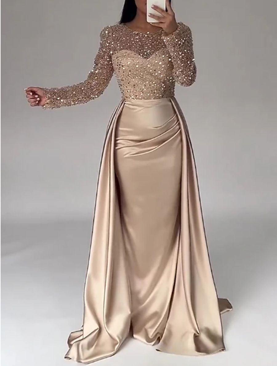 Elegant Long Sleeve Sequin Evening Dress For Banquet Celebrity Style Party Queen Formal Gown For Annual Meeting Host_ecoleips.com