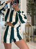 Women’s Clothing Spring New Women's Fashion Zebra Stripes Print Shirt Collar Long Sleeved Top Short Suit_ecoleips.com