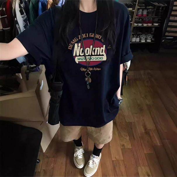 Plus Size Cotton Drop Shoulder Short T-Shirt For Women Summer Design Sense Niche Korean American Style Loose Half Sleeve_ecoleips.com