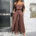 Women's Clothing Spring And Summer Temperament Solid Color Belly Baring Top Wide Leg Pants Suit_ecoleips.com