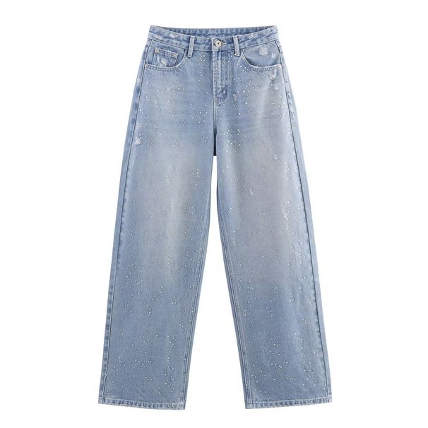 Rhinestone-Embellished Denim Jacket & High-Waisted Straight Jeans Set – Trendy Two-Piece Outfit For Women (XS/S/M/L, Blue)_ecoleips.com