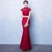 Elegant Long Fishtail Lace Qipao Dress - Red Slim-Fit Cheongsam For Wedding Banquet & Special Occasions_ecoleips.com