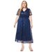 Plus Size Women's Summer New V Neck Short Sleeved Sequined Bridesmaid Dress Dress_ecoleips.com