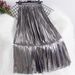 Metallic Shiny Reflective 2025 New Fashionable High Waist Slimming Pleated Mid-Length Half Skirt For Women_ecoleips.com