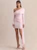 Mozision Diagonal Collar Backless Sexy Mini Dress Women Elegant Long Sleeve Draped Ruched Bodycon Club Party Dresses Female_ecoleips.com