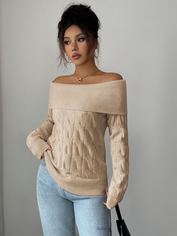 Elegant Solid-Color Knit Sweater For Women – Soft Long Sleeve Pullover, Loose Fit & Wrinkle-Resistant (K2548080)_ecoleips.com