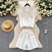 Women's Clothing Fashion Leisure Loose Drawstring Waist Short Sleeved Single Breasted Top High Waist Wide Leg Shorts Suit_ecoleips.com