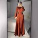 Women's Clothing Muslim Satin Solid Color Ruffled Large Swing Tie Dress_ecoleips.com