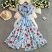 Women's Clothing Retro Style Temperament Printed Lapel Dress Single Breasted Waist Slimming Long Chiffon Dress_ecoleips.com