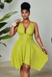 Curvy Jacquard Knit Halter Mini Dress, Metal Buckle Back Bow Ruched Waist Irregular Open Back For Beach Festival Party_ecoleips.com