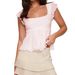 European And American Bubble Crepe Ruffle Trim Tie-Up Crop Top Spring Summer Slim Fit Short Sleeve_ecoleips.com
