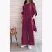 Women's Clothing Loose Irregular Five Point Sleeves Mid Length Tops Loose Wide Leg Trousers_ecoleips.com