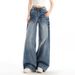 Women's Retro Studded High-Waisted Wide Leg Jeans Casual Cotton Denim Spring/Autumn Style Relaxed Straight Leg Unique Design_ecoleips.com