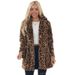 Women's Fashionable Leopard Print Rabbit Fur Coat - Oversized Mid-Length Jacket With Pockets, Soft Plush Outerwear For Autumn & Winter_ecoleips.com