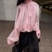 Women’s High-Neck Blouse With Lantern Sleeves – Sheer Crinkle Texture & Boho Chic Style_ecoleips.com