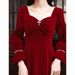 Velvet Long-sleeve Toast Dress For Bride, 2026 New Model, Wedding Engagement Homecoming Thank-you Banquet Burgundy_ecoleips.com