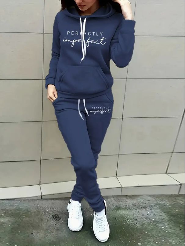 Women's Clothing Autumn And Winter Women's Plus Velvet Hooded Sweatshirt Daily Casual Loose Wear Sweatshirt Suit 0002 Printing_ecoleips.com