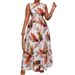 Women's plus Size Slimming Long Dress High Waist round Neck Sleeveless Floral Print New Style Clothing_ecoleips.com