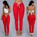 Women's Clothing Pencil Pants Multi Pocket Drawstring Ladies Casual Pants With Belt_ecoleips.com
