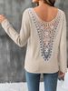Long-Sleeved Lace Backless Top, Fashionable Loose Knitted Long-Sleeved T-Shirt, Round-Neck Casual Pullover For Women_ecoleips.com