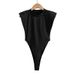 Women's European American Style Padded Shoulder Jumpsuit Solid Color Open Crotch Tight Fit T-Shirt Right Angle Summer Trend_ecoleips.com