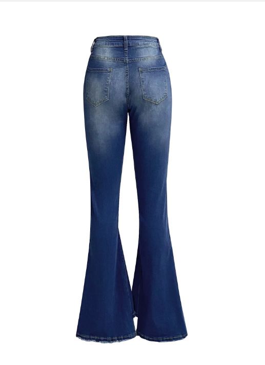 Women's Clothing Casual Fashion Slim High Waist Slightly Flared Denim Trousers_ecoleips.com