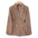 Women's Brown Double Breasted Casual Suit Jacket Long Sleeve Elegant Fashion Street Style Blazer For Spring Autumn_ecoleips.com