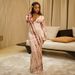 Fashion Women's Color Block Loose Fitting Bodycon Dress American Style Printed Casual V Neck Long Sleeve Dress_ecoleips.com